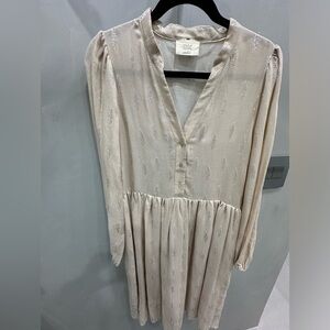 beige midi dress size M with metallic embroidery